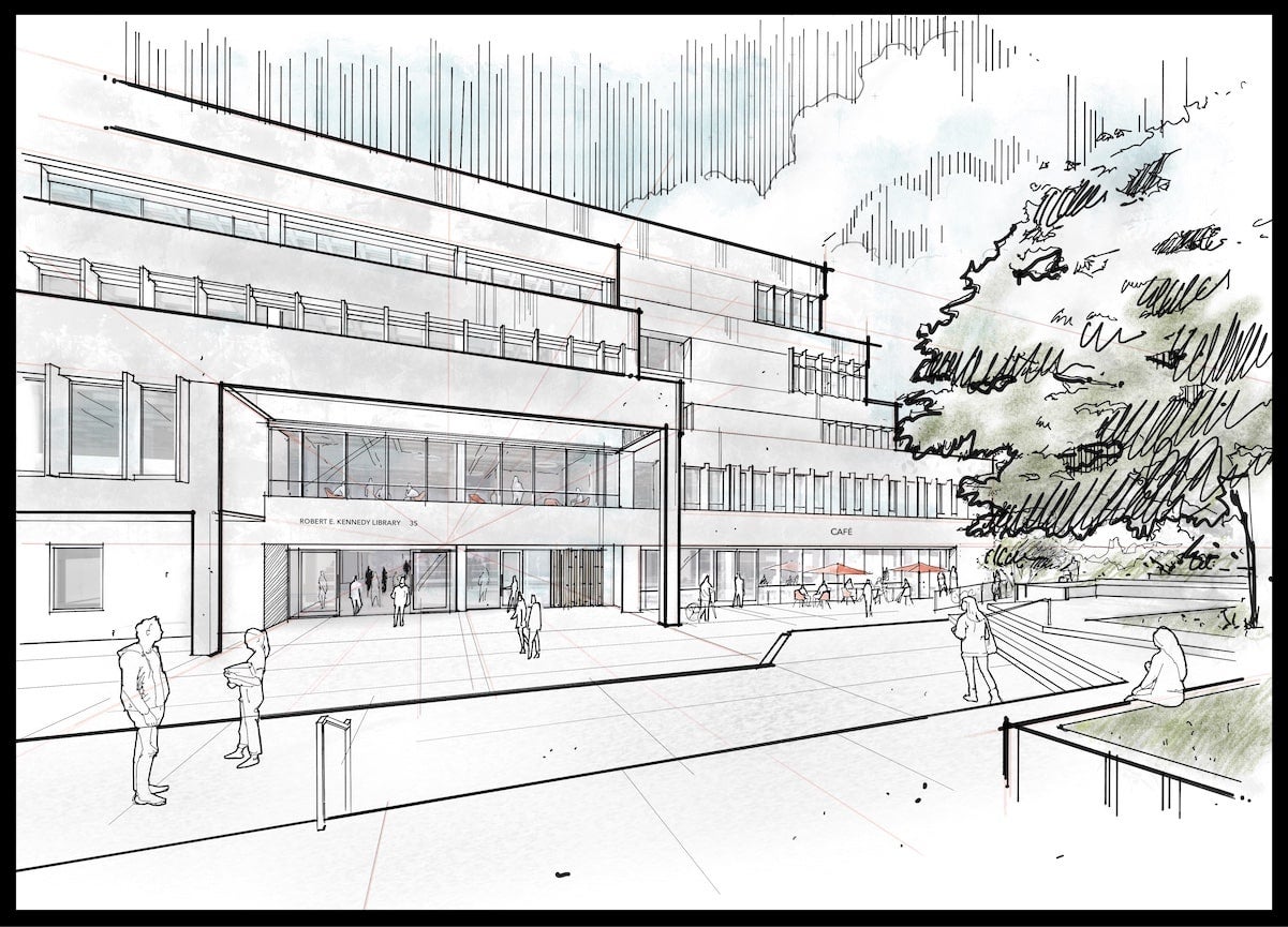 Sketch of the front of the Kennedy Library