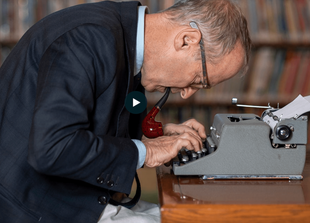Humor writer David Sedaris at this typewriter