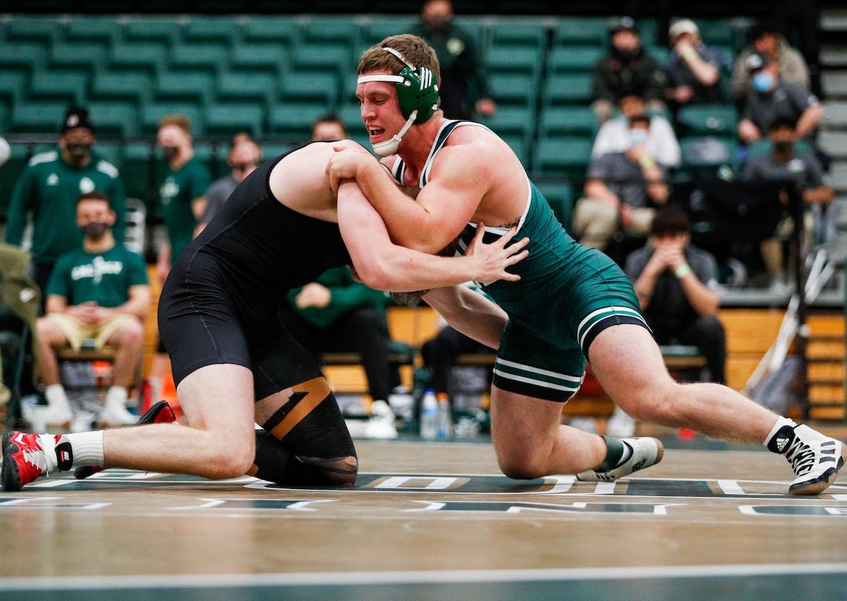 Cal Poly student gives it their all in recent wrestling match.