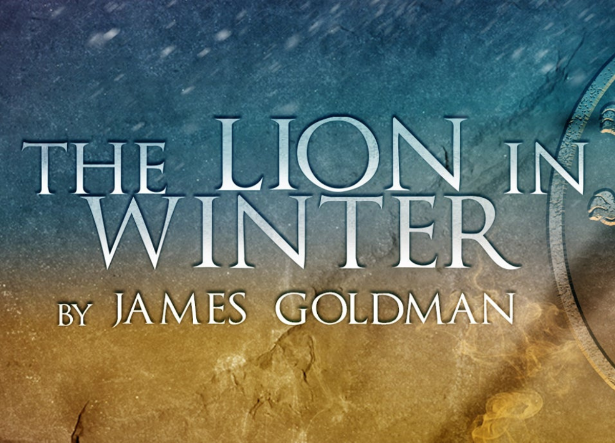 Blue and gold ombre background with The Lion In Winter by James Goldman text overlay.