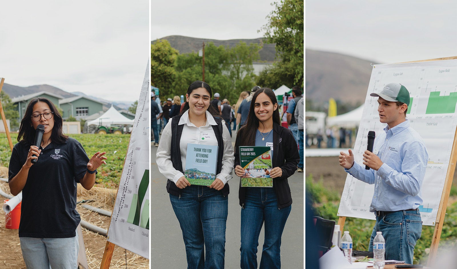A collage of images showing presenters speaking and students attending Field Day. 