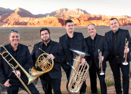 The five members of the Boston Brass pose for photo in New Mexico. 