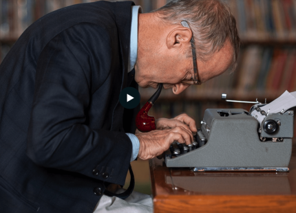 Humor writer David Sedaris at this typewriter