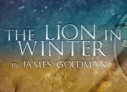 Blue and gold ombre background with The Lion In Winter by James Goldman text overlay.