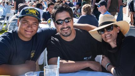 A Cal Poly Maritime student and supporters at move-in day.