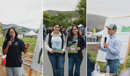 A collage of images showing presenters speaking and students attending Field Day. 