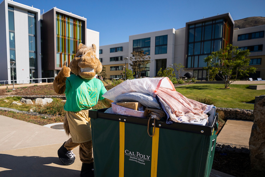 Musty Mascot moving into the dorms