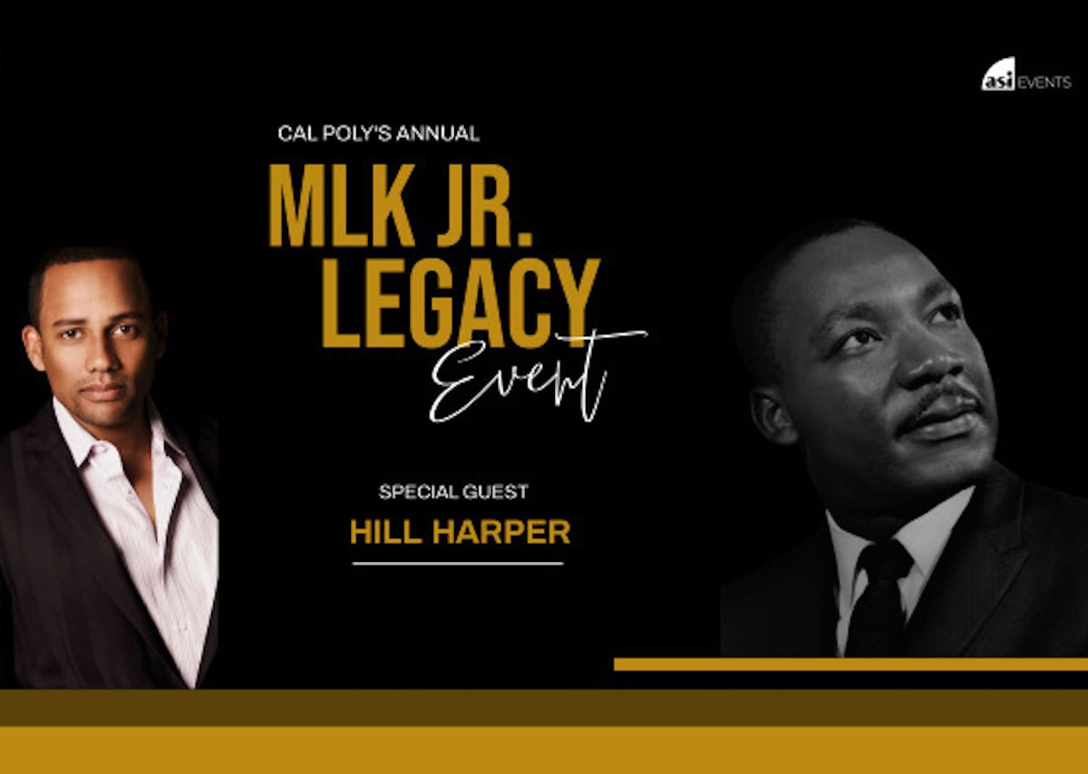 A photo of Hill Harper and Dr. King appear in this event poster