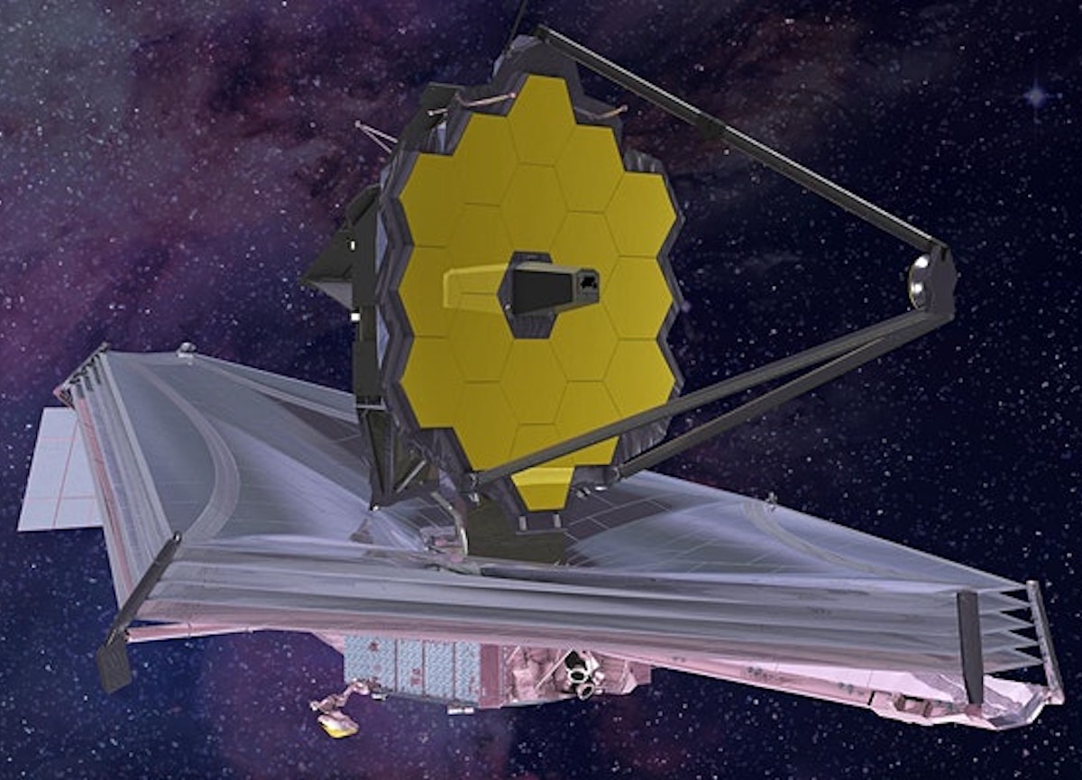 A photograph of the James Web Space Telescope