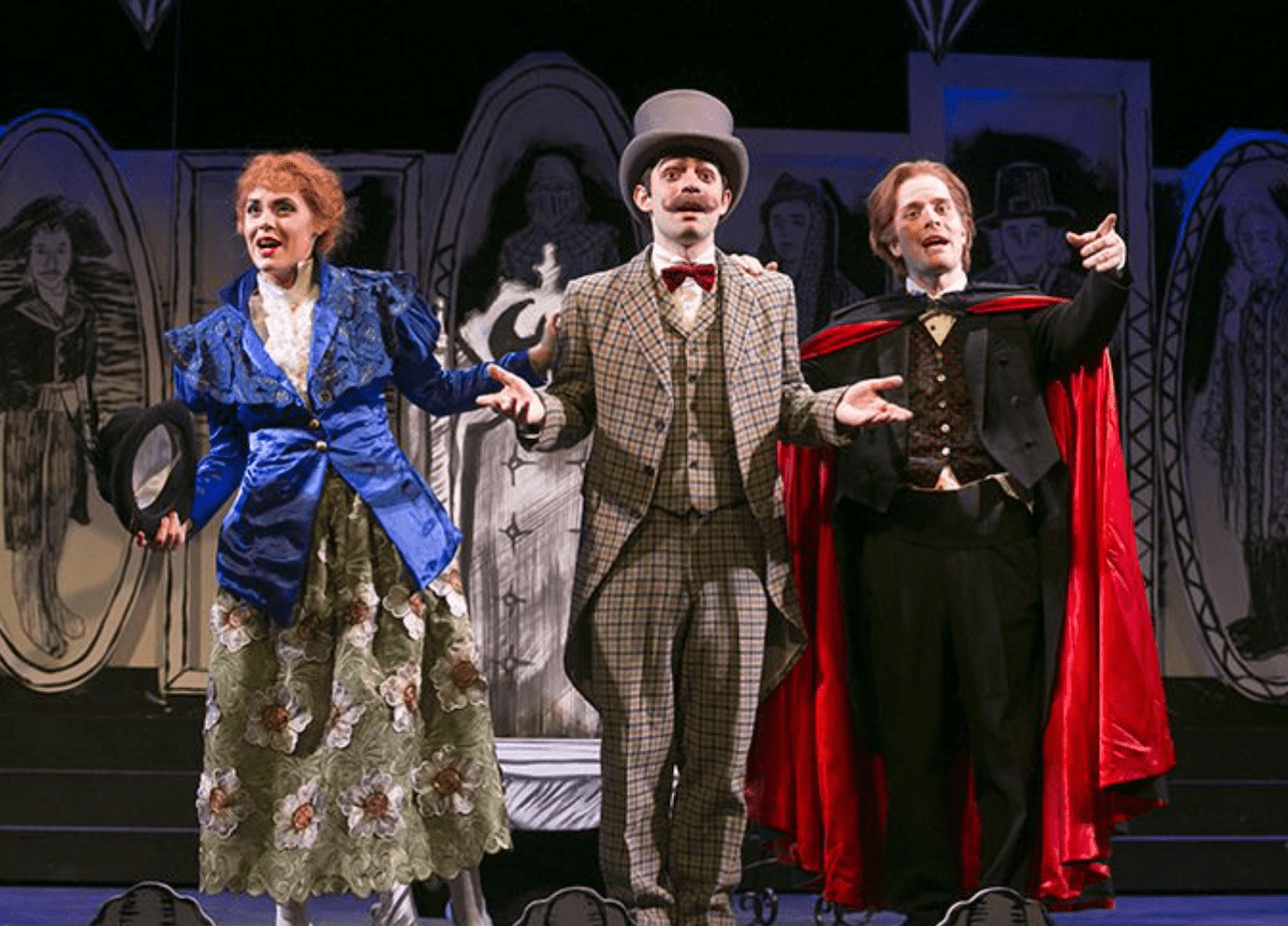 Cast members on stage of Ruddigore production