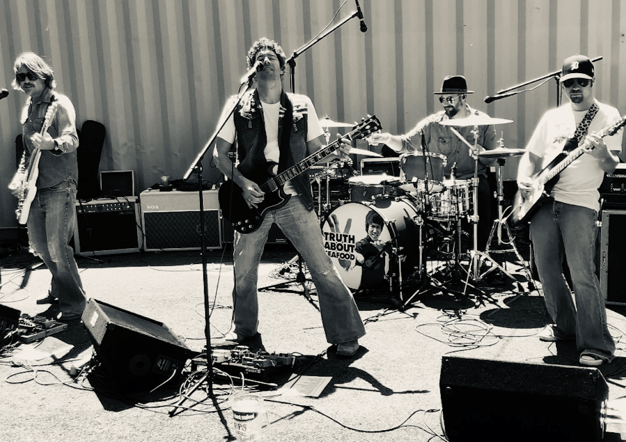 Band photo in black and white