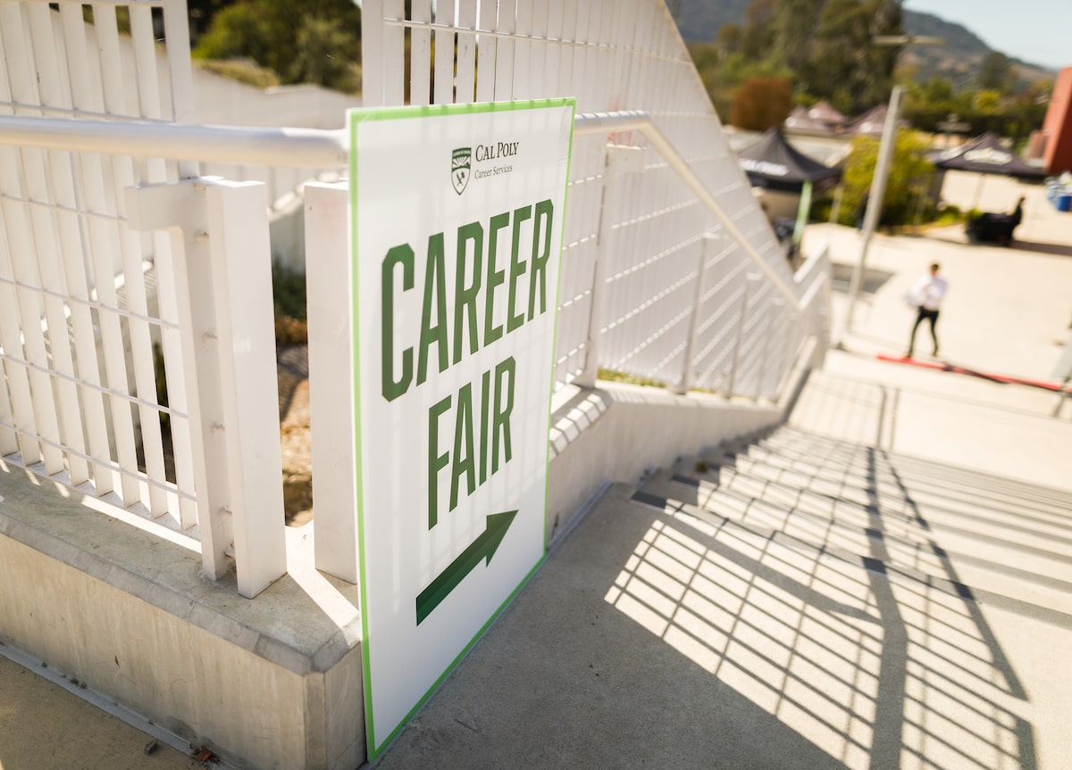 The directional sign for Campus Career Fairs 