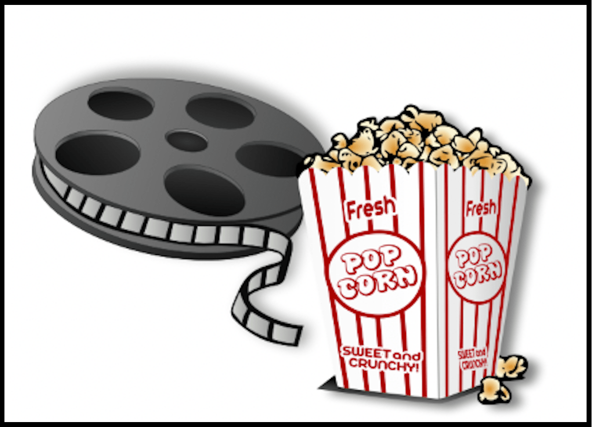 Graphic of popcorn and movie reel