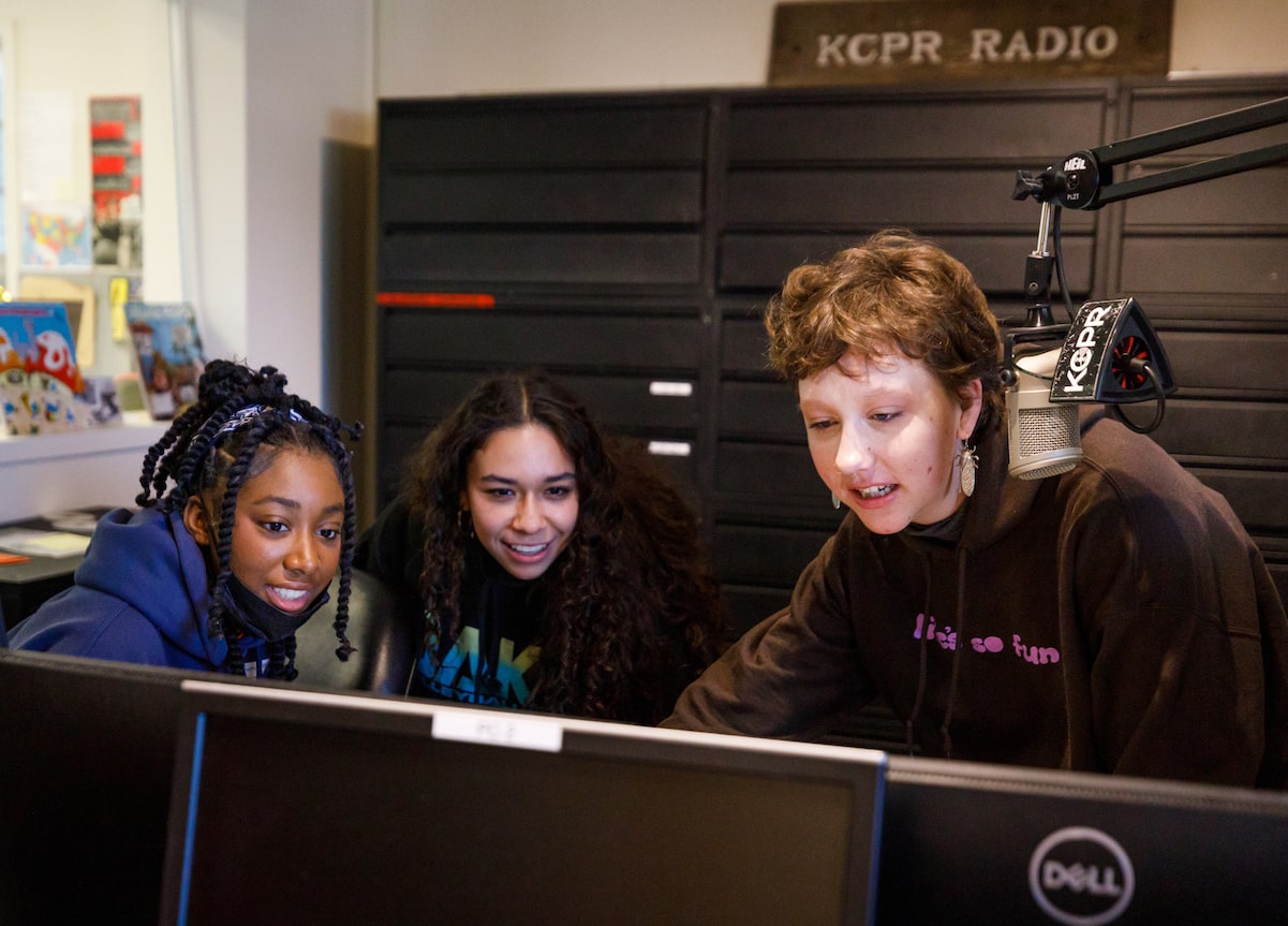High school students visit KCPR, the university's radio station