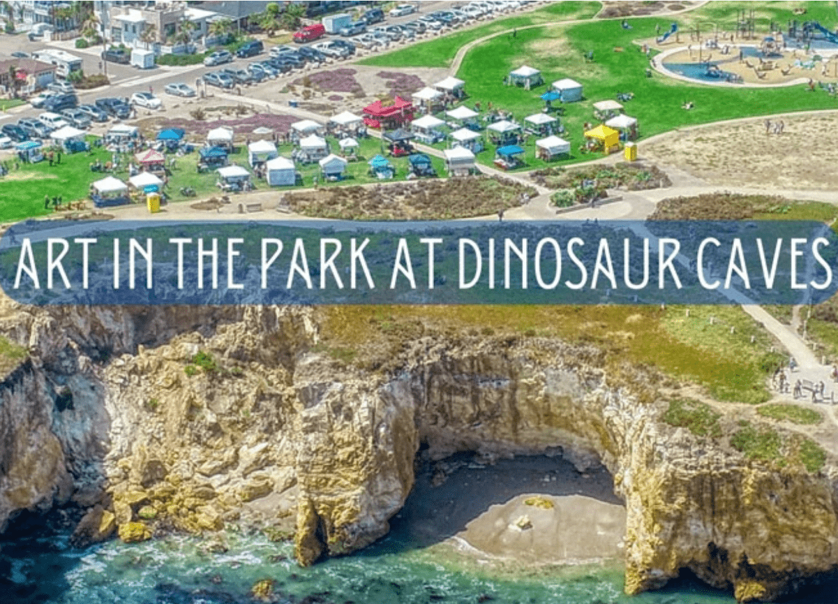 Photo of the Dinosaur Caves with the works 'Art in the Park at Dinosaur Caves'