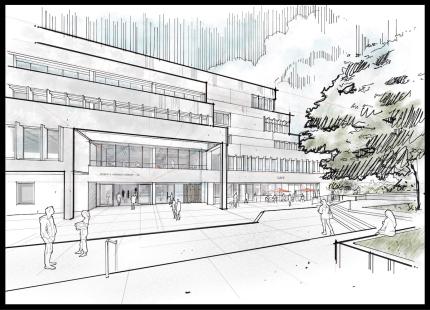 Sketch of the front of the Kennedy Library