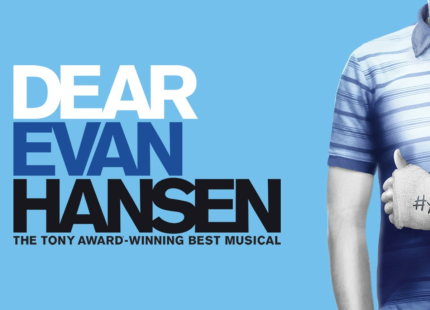 Dear Evan Hansen graphics with young man's arm in a cast.